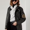Schwarze Ralph Lauren Cadena Motorradjacken aus Kalbsleder für Damen Schwarze Ralph Lauren Cadena Motorradjacken aus Kalbsleder für Damen