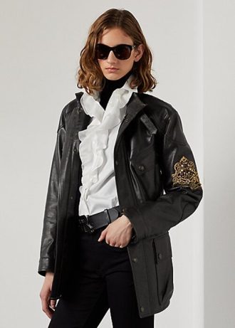 Schwarze Ralph Lauren Cadena Motorradjacken aus Kalbsleder für Damen Schwarze Ralph Lauren Cadena Motorradjacken aus Kalbsleder für Damen
