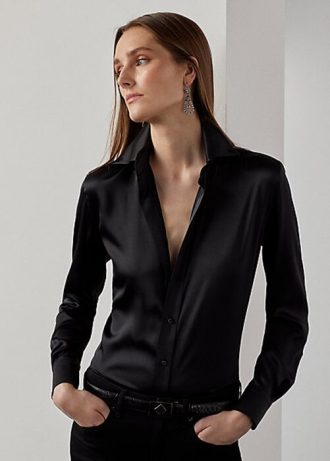 Schwarze Ralph Lauren Cameron Stretch-Hemden aus Maulbeerseide für Damen