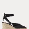 Schwarze Ralph Lauren Canvas-Espadrilles mit Keilabsatz für Damen
