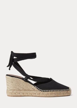 Schwarze Ralph Lauren Canvas-Espadrilles mit Keilabsatz für Damen