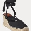 Schwarze Ralph Lauren Canvas-Espadrilles mit Keilabsatz für Damen