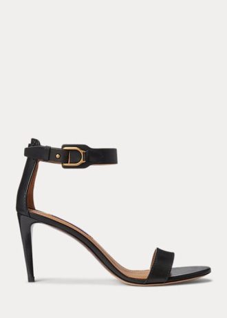 Schwarze Ralph Lauren Channing Welington Burnished Sandalen für Damen Schwarze Ralph Lauren Channing Welington Burnished Sandalen für Damen