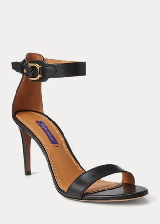 Schwarze Ralph Lauren Channing Welington Burnished Sandalen für Damen Schwarze Ralph Lauren Channing Welington Burnished Sandalen für Damen