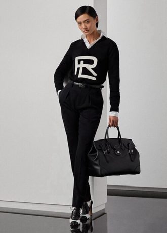 Schwarze Ralph Lauren Clancy Lange Wollgabardinehose für Damen Schwarze Ralph Lauren Clancy Lange Wollgabardinehose für Damen