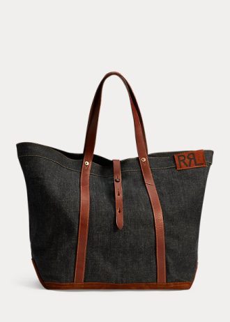 Schwarze Ralph Lauren Denim-Tragetaschen mit Lederbesatz für Herren