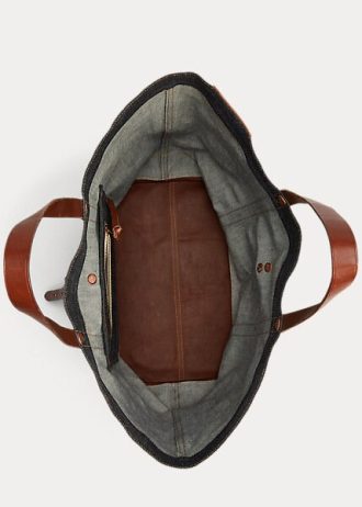 Schwarze Ralph Lauren Denim-Tragetaschen mit Lederbesatz für Herren
