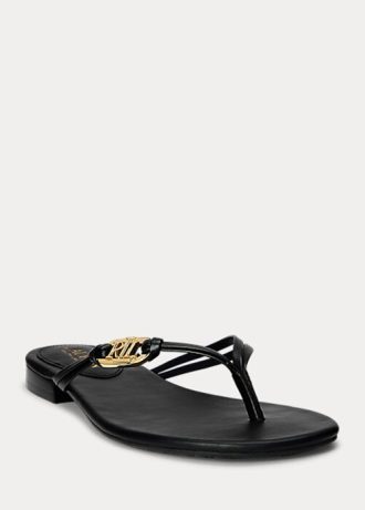 Schwarze Ralph Lauren Emalia Zehentrenner aus Nappaleder für Damen Schwarze Ralph Lauren Emalia Zehentrenner aus Nappaleder für Damen