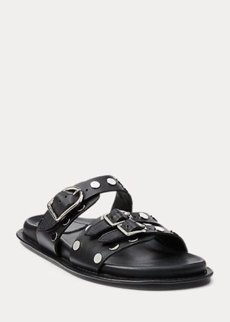 Schwarze Ralph Lauren Ezra Sandalen aus Lammleder mit Nieten für Damen Schwarze Ralph Lauren Ezra Sandalen aus Lammleder mit Nieten für Damen