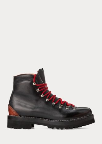 Schwarze Ralph Lauren Fidel Stiefel aus brüniertem Kalbsleder für Herren