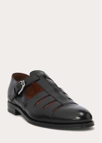 Schwarze Ralph Lauren Fischersandalen aus brüniertem Kalbsleder für Herren Schwarze Ralph Lauren Fischersandalen aus brüniertem Kalbsleder für Herren