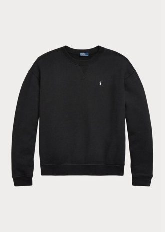 Schwarze Ralph Lauren Fleece-Pullover mit Rundhalsausschnitt für Damen