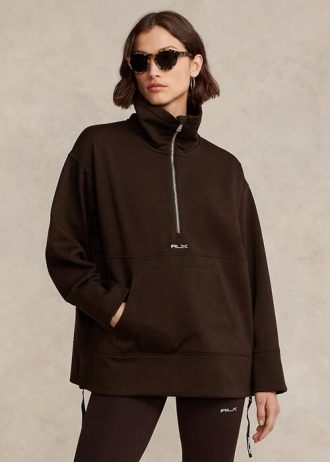 Schwarze Ralph Lauren Fleece-Tunika-Sweatshirts mit Viertelreißverschluss für Damen