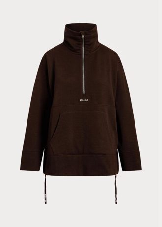 Schwarze Ralph Lauren Fleece-Tunika-Sweatshirts mit Viertelreißverschluss für Damen