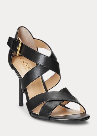 Schwarze Ralph Lauren Gisella Heels aus brüniertem Leder für Damen
