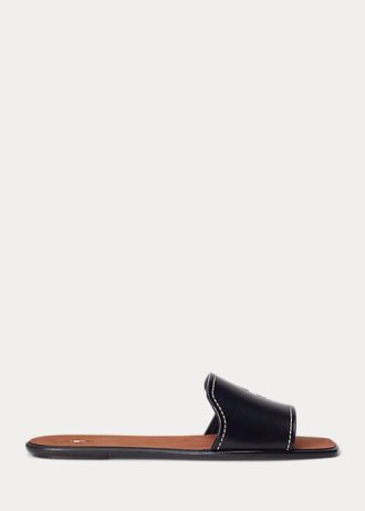 Schwarze Ralph Lauren Hausschuhe aus Vachetta-Leder für Damen