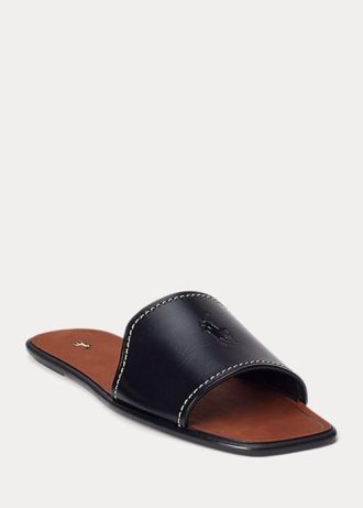 Schwarze Ralph Lauren Hausschuhe aus Vachetta-Leder für Damen