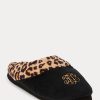 Schwarze Ralph Lauren Hausschuhe mit Leopardenlogo für Damen Schwarze Ralph Lauren Hausschuhe mit Leopardenlogo für Damen