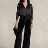 Schwarze Ralph Lauren High-Rise Cropped-Jeans mit weitem Bein für Damen Schwarze Ralph Lauren High-Rise Cropped-Jeans mit weitem Bein für Damen