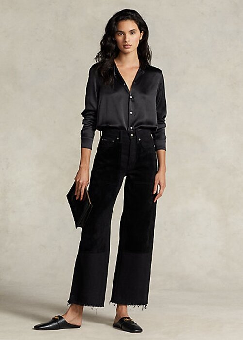 Schwarze Ralph Lauren High-Rise Cropped-Jeans mit weitem Bein für Damen Schwarze Ralph Lauren High-Rise Cropped-Jeans mit weitem Bein für Damen