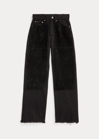 Schwarze Ralph Lauren High-Rise Cropped-Jeans mit weitem Bein für Damen