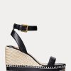 Schwarze Ralph Lauren Hilarie Leder-Espadrilles für Damen