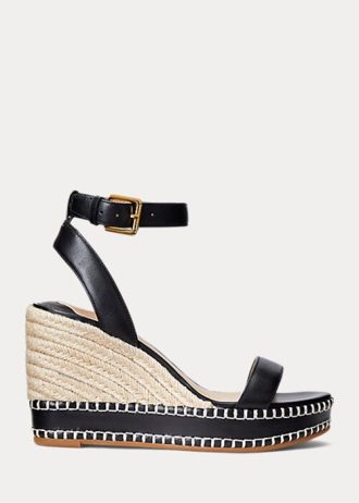 Schwarze Ralph Lauren Hilarie Leder-Espadrilles für Damen