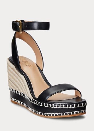 Schwarze Ralph Lauren Hilarie Leder-Espadrilles für Damen