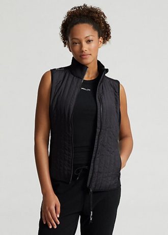 Schwarze Ralph Lauren Hybrid Performance Weste mit durchgehendem Reißverschluss für Damen