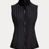 Schwarze Ralph Lauren Hybrid Performance Weste mit durchgehendem Reißverschluss für Damen Schwarze Ralph Lauren Hybrid Performance Weste mit durchgehendem Reißverschluss für Damen