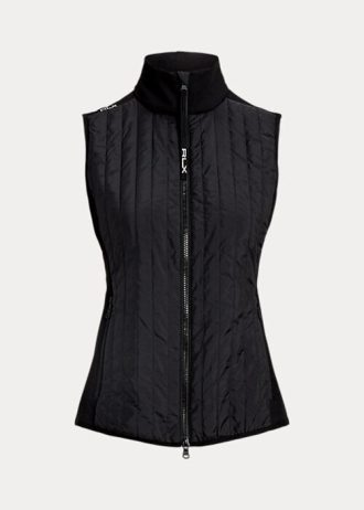 Schwarze Ralph Lauren Hybrid Performance Weste mit durchgehendem Reißverschluss für Damen