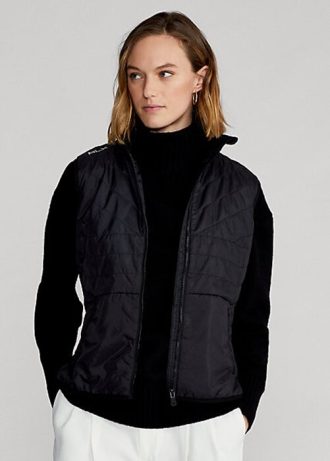 Schwarze Ralph Lauren Hybrid-Weste mit Stehkragen und Reißverschluss für Damen