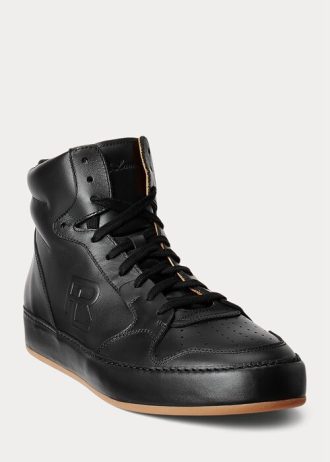 Schwarze Ralph Lauren Jaemyn High-Top-Sneakers aus Kalbsleder für Herren