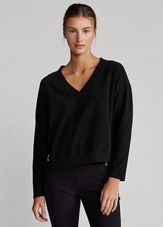 Schwarze Ralph Lauren Jersey-Sweatshirts mit V-Ausschnitt für Damen