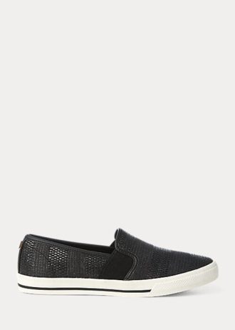Schwarze Ralph Lauren Jinny Woven Slip-On-Sneakers für Damen Schwarze Ralph Lauren Jinny Woven Slip-On-Sneakers für Damen