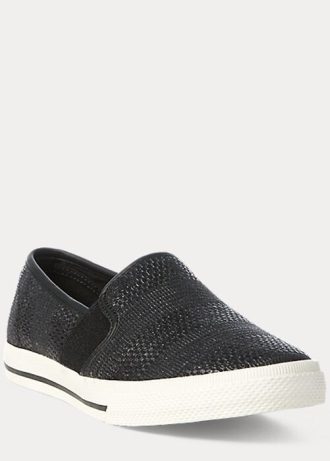 Schwarze Ralph Lauren Jinny Woven Slip-On-Sneakers für Damen Schwarze Ralph Lauren Jinny Woven Slip-On-Sneakers für Damen