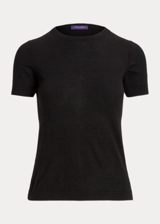 Schwarze Ralph Lauren Kaschmir-Jersey-Kurzarmpullover für Damen
