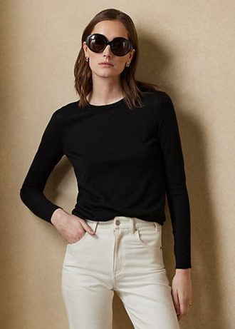 Schwarze Ralph Lauren Kaschmirpullover mit Rundhalsausschnitt für Damen
