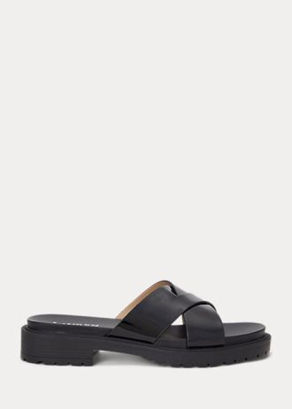 Schwarze Ralph Lauren Kelsie Lackleder-Hausschuhe für Damen