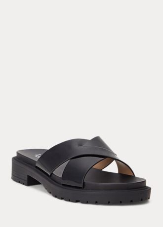 Schwarze Ralph Lauren Kelsie Lackleder-Hausschuhe für Damen