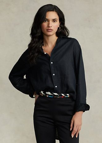 Schwarze Ralph Lauren Leinenhemden im Relaxed Fit für Damen
