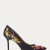 Schwarze Ralph Lauren Lindella II Needlepoint & Wildleder Heels für Damen Schwarze Ralph Lauren Lindella II Needlepoint & Wildleder Heels für Damen