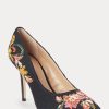 Schwarze Ralph Lauren Lindella II Needlepoint & Wildleder Heels für Damen Schwarze Ralph Lauren Lindella II Needlepoint & Wildleder Heels für Damen
