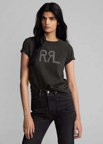 Schwarze Ralph Lauren Logo Baumwolljersey T-Shirts für Damen Schwarze Ralph Lauren Logo Baumwolljersey T-Shirts für Damen