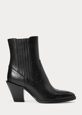 Schwarze Ralph Lauren Lowrey Cowboystiefel aus Leder für Damen