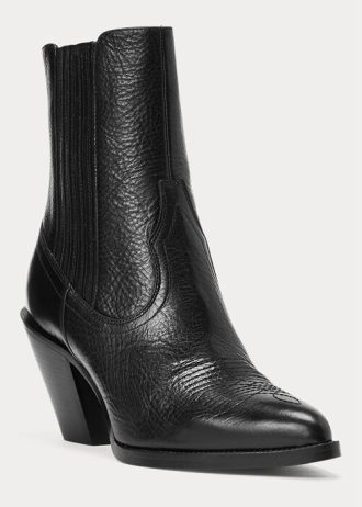 Schwarze Ralph Lauren Lowrey Cowboystiefel aus Leder für Damen