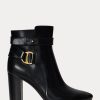 Schwarze Ralph Lauren Madelyn Stiefel aus brüniertem Leder für Damen Schwarze Ralph Lauren Madelyn Stiefel aus brüniertem Leder für Damen