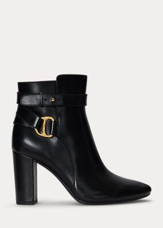 Schwarze Ralph Lauren Madelyn Stiefel aus brüniertem Leder für Damen