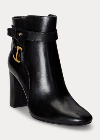 Schwarze Ralph Lauren Madelyn Stiefel aus brüniertem Leder für Damen