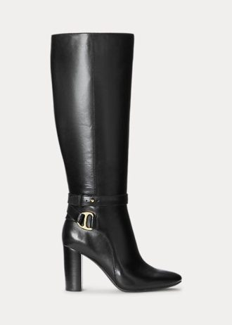 Schwarze Ralph Lauren Makenna Reitstiefel aus brüniertem Leder für Damen